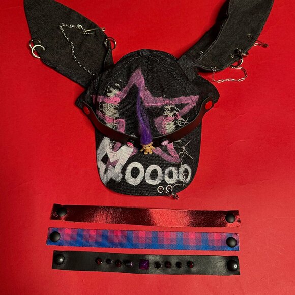 One-of-a-Kind Upcycled Purple Denim Cap with 4 Pins – Street Style, Adjustable main image 4